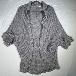 Anthropologie Moth Grey Textured Knit Open Front Cardigan Ruffle Sleeve XS